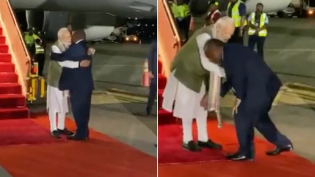 Il primo ministro della Papua Nuova Guinea tocca i piedi del Presidente indiano