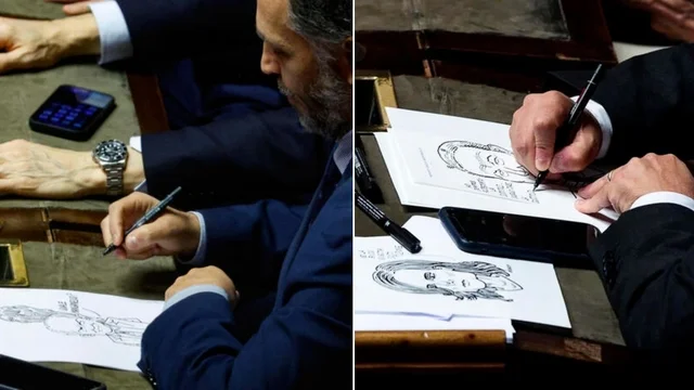 Il senatore Filippo Sensi disegna le caricature dei colleghi in aula: le immagini