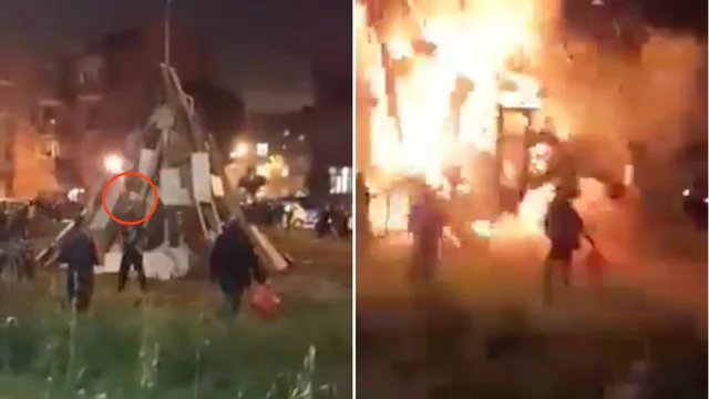 L'incredibile esplosione del falò a Taranto per San Giuseppe: il video