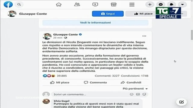 Dimissioni Zingaretti, il messaggio di Giuseppe Conte: "Dispiaciuto per la decisione, ho apprezzato un leader solido e leale"