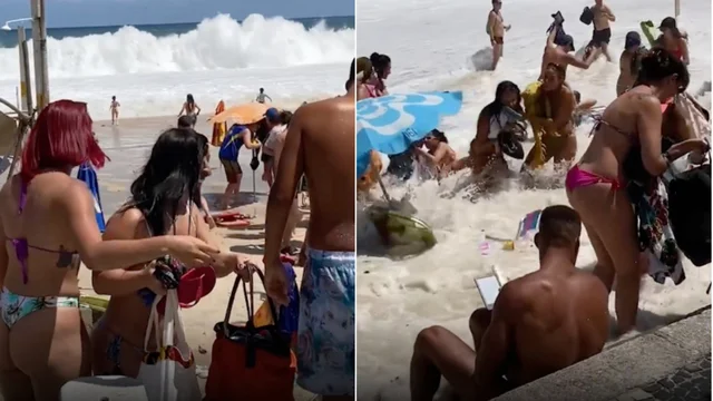 Rio de Janeiro, forti onde invadono la spiaggia: ombrelloni e lettini ribaltati