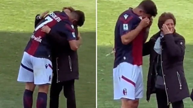 Bologna, Orsolini abbraccia la nonna in campo e si commuove: il video