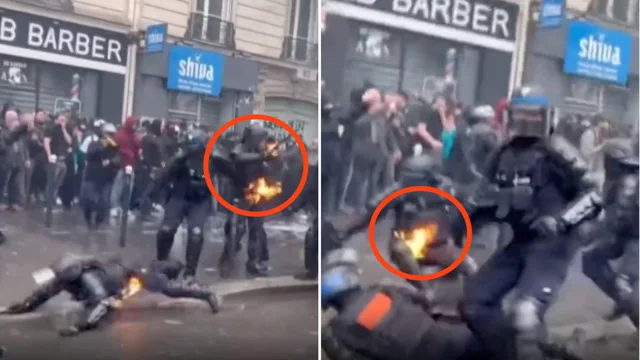 I poliziotti prendono fuoco: le immagini drammatiche dalla Francia