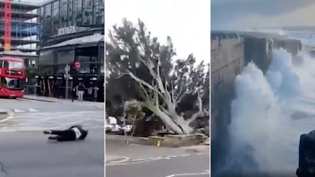 La tempesta Eunice colpisce il Regno Unito: il vento scaraventa a terra le persone e sradica gli alberi