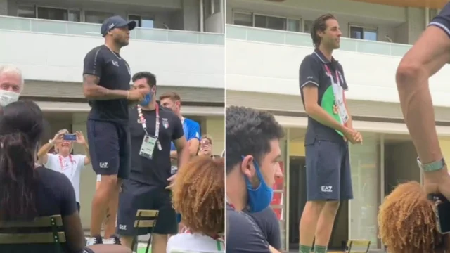 Olimpiadi Tokyo, Jacobs e Tamberi ringraziano i compagni della nazionale olimpica con un discorso in piedi sulla sedia