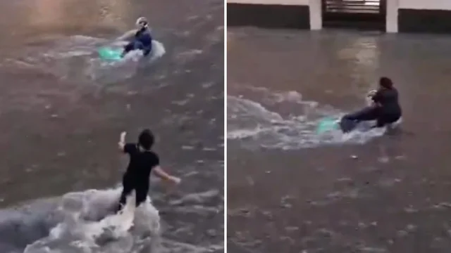 Catania, l'eroico salvataggio di un rider trascinato via dalla corrente