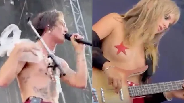 Maneskin scatenati, Damiano si infortuna e Victoria si esibisce senza veli: il video