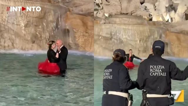 Roma, sposi si tuffano nella Fontana di Trevi: multa salata e intervento della polizia