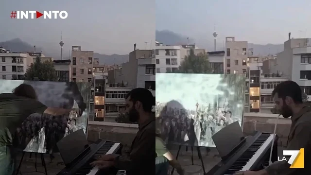 Armin Mokhtari e Parsa Moslehi Fard dipingono e suonano durante i bombardamenti e Teheran