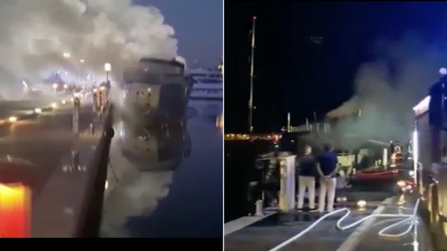 Olbia, in fiamme uno yacht di 35 metri: le immagini