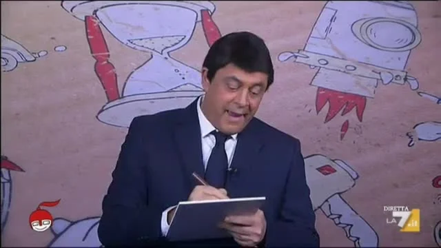 Crozza-Renzi colora con i pennarelli il disegno Spacca-Italia