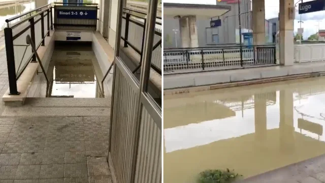 Emilia-Romagna, i binari della stazione e il sottopasso completamente allagati