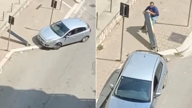 Cerignola, ruba la colonnina del parcheggio: il video incredibile